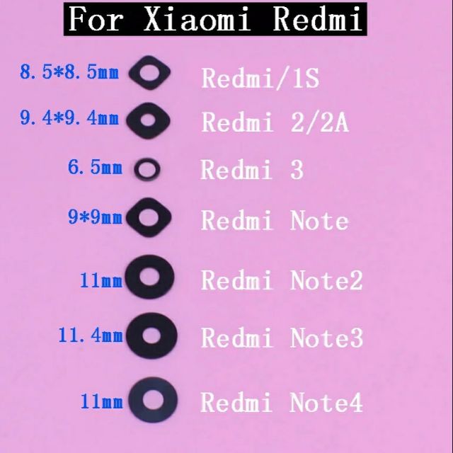 Kính camera zin xiaomi Redmi note 2, note3/pro, note 4 / 4x