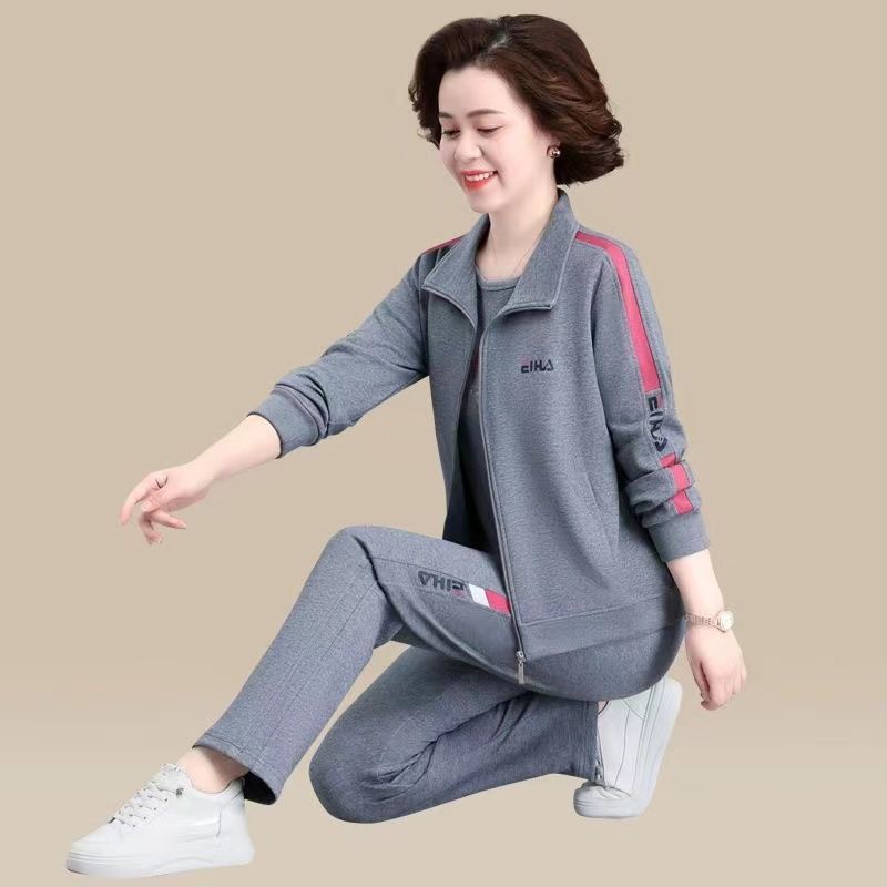 Set Đồ Thể Thao Áo Khoác Tay Dài + Quần Dài Thời Trang Xuân Thu Cho Nữ Trung Niên