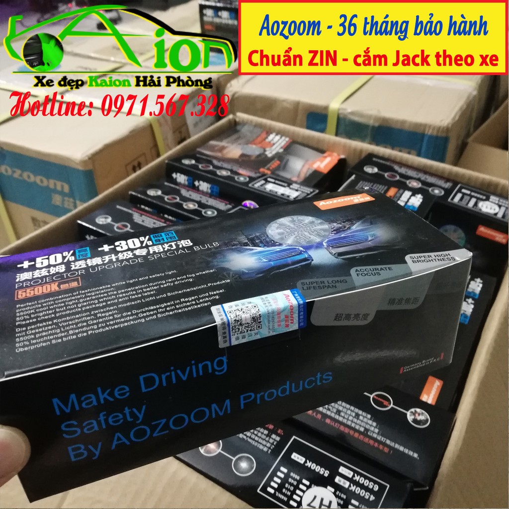 Bộ Xenon Aozoom H7 - bóng đèn tăng sáng gồm 2 Ballast  và 2 bóng H7 nhiệt màu 5.500k - Công nghệ Đức - Bảo hành 3 năm