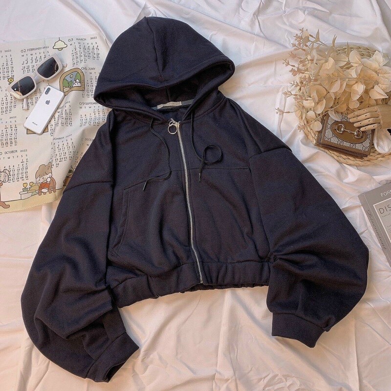 [Mã 44FASHIONSALE214 giảm 10K đơn 50K] ÁO KHOÁC CROPTOP TAY PHỒNG NỮ VẢI NỈ ,ÁO HOODIE CROPTOP NỮ MÀU TRƠN NHIỀU MÀU