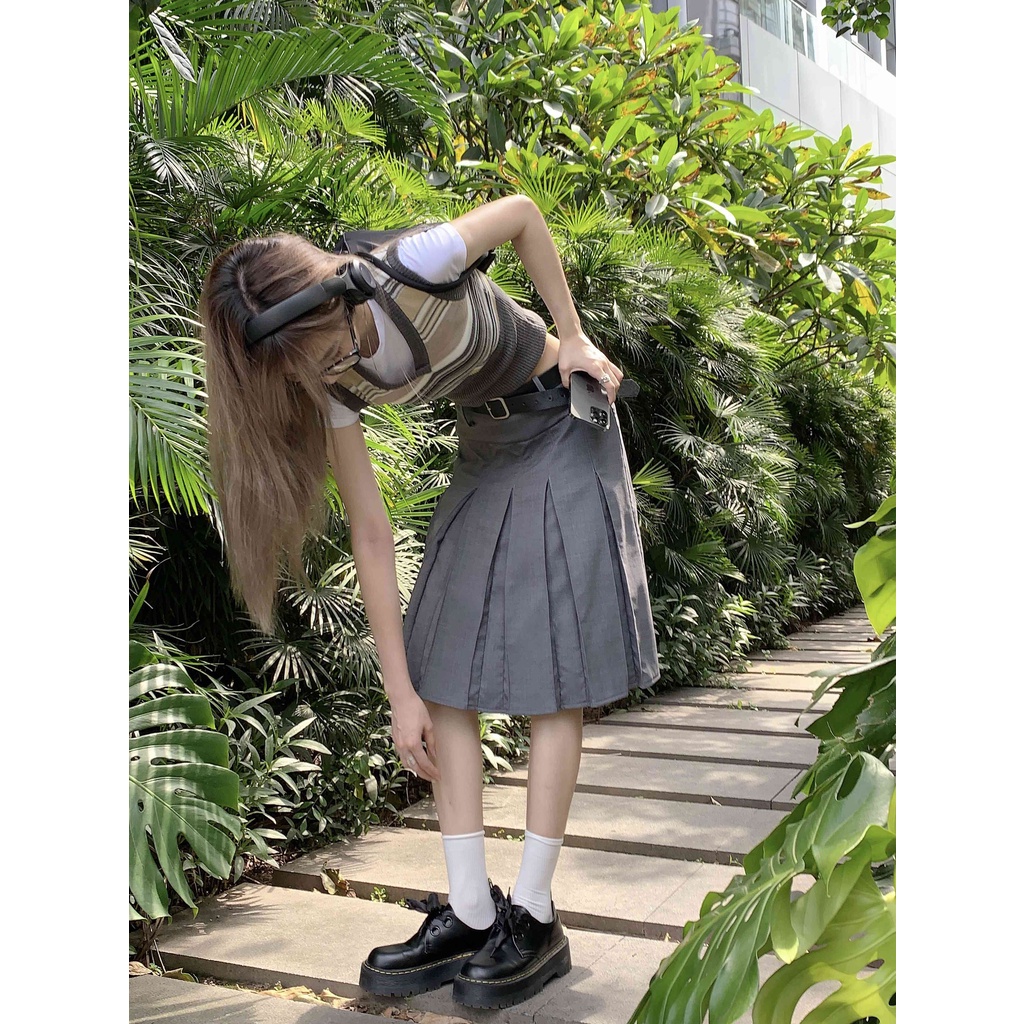 Chân Váy Xếp Ly Lưng Cao Thời Trang Hàn Quốc Cho Nữ