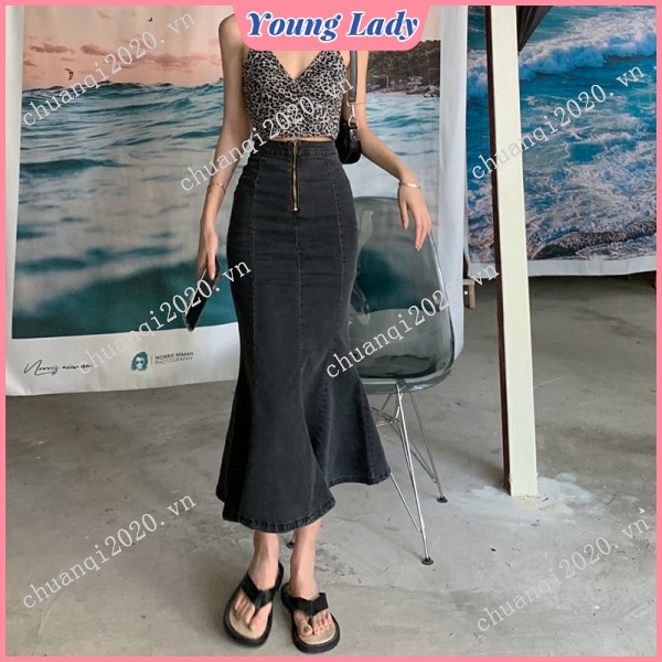 Chân váy jean Đuôi Cá Lưng Cao Thời Trang Cho Nữ