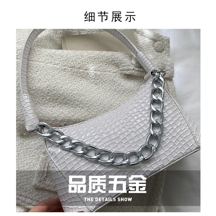 Túi Xách Vân Da Cá Sấu Phối Dây Xích Thời Trang Cao Cấp Cho Nữ