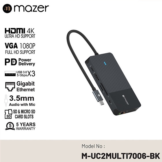 Cổng Chuyển Đổi Mazer Multimedia Pro Hub 10-in-1 USB-C-Hàng chính hãng