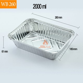 Set 50 Hộp giấy bạc (Khay nhôm có nắp) Đựng thực phẩm dùng 1 lần mã WB260 - 2000ml - Có chứng nhận ATTP