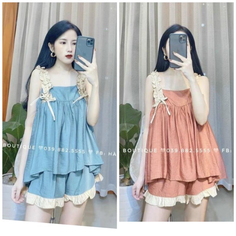Bộ bầu sooc phối ren vai đẹp