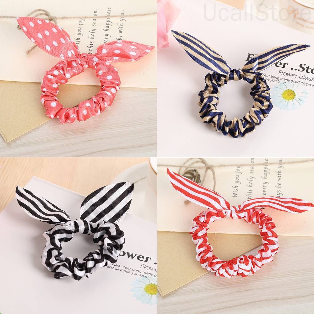 Dây Cột Tóc Tai Thỏ Co Giãn Họa Tiết Chấm Bi Nhiều Màu Sắc Cho Bé Gái 1 Tuổi