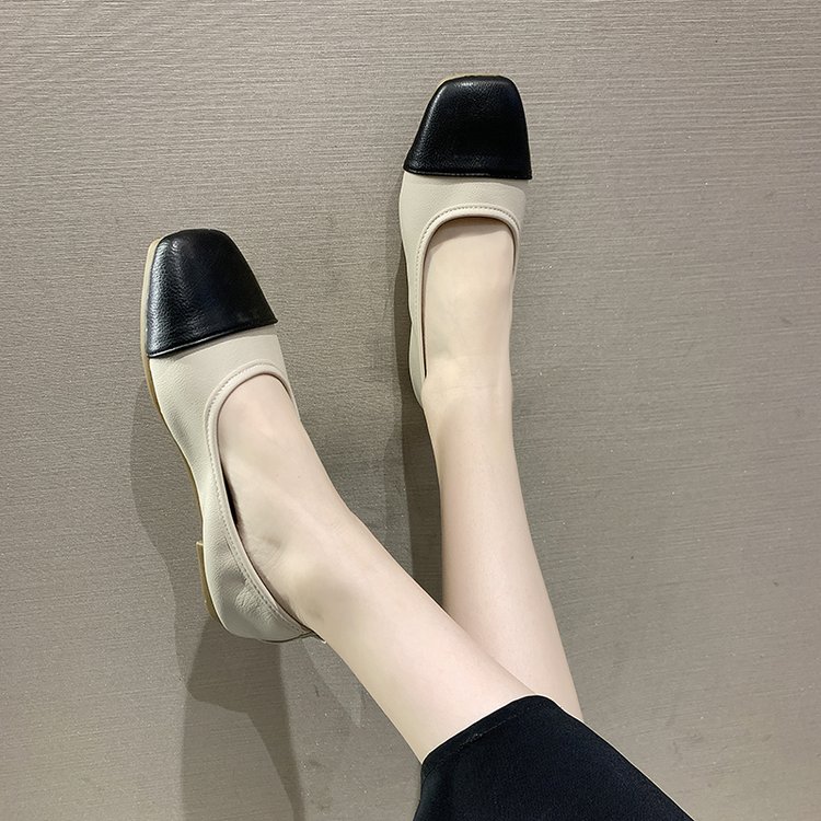 Fashion Square Toe Low Heel Soft Leather Comfort Flat Shoes Women Shoes