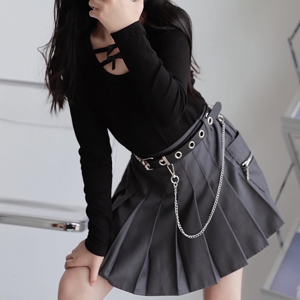 Thắt lưng kèm dây chain xích nam nữ Unisex - dây lưng nịt nhiều lỗ khoen tròn kèm xích treo túi quần Lulu shop