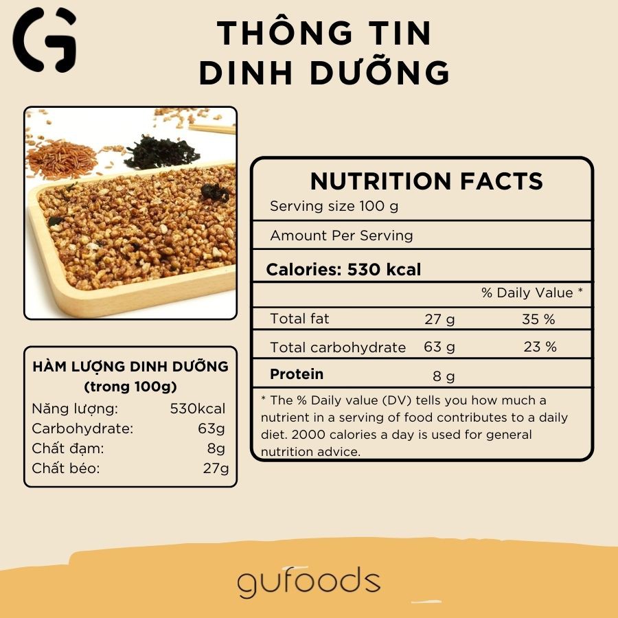 Gạo lứt sấy ăn liền GUfoods - Ăn kiêng, thực dưỡng, eat clean (có 3 lựa chọn: Vị Nguyên chất / Rong biển / Muối mè)