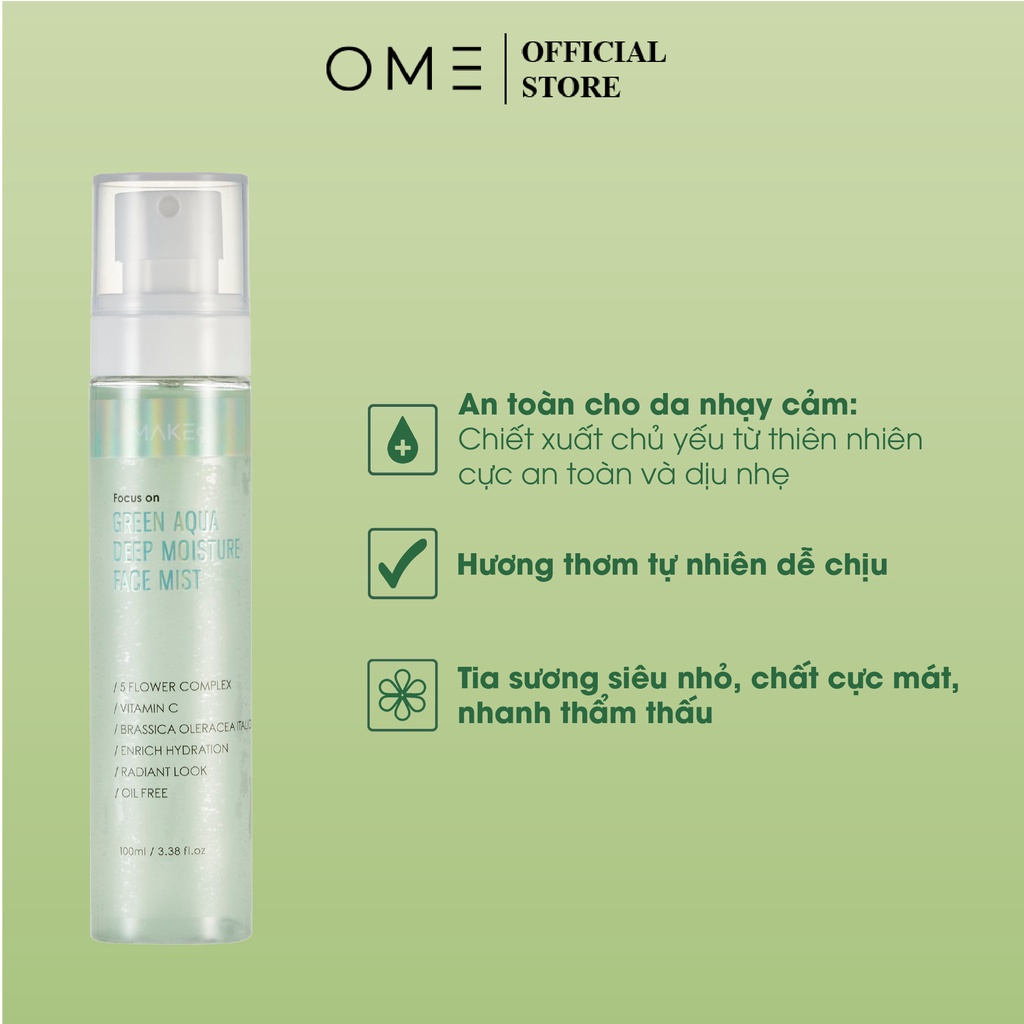 Xịt Khoáng Dưỡng Cấp Ẩm Sâu Nuôi Dưỡng Sáng Da Green Aqua Deep Moisture Face Mist Make9 Dung Tích 100ml
