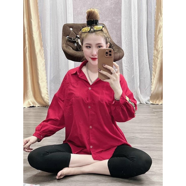 Sét bộ đồ nữ áo sơ mi tay dài phối đường kẻ kèm quần lửng
