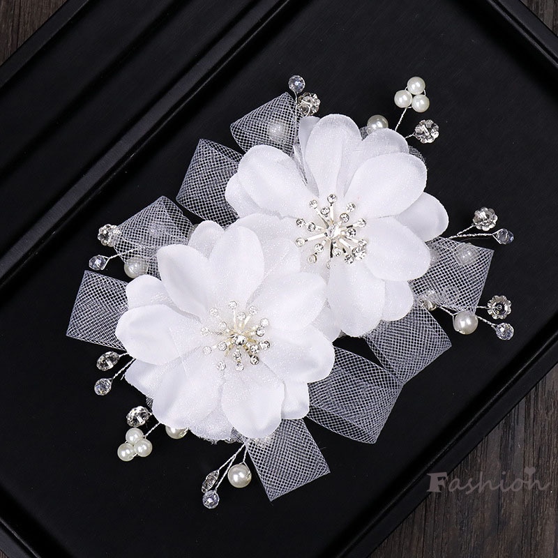 Phụ Kiện Trang Trí Tóc Hình Bông Hoa Đính Ngọc Trai Giả Dành Cho Nữ