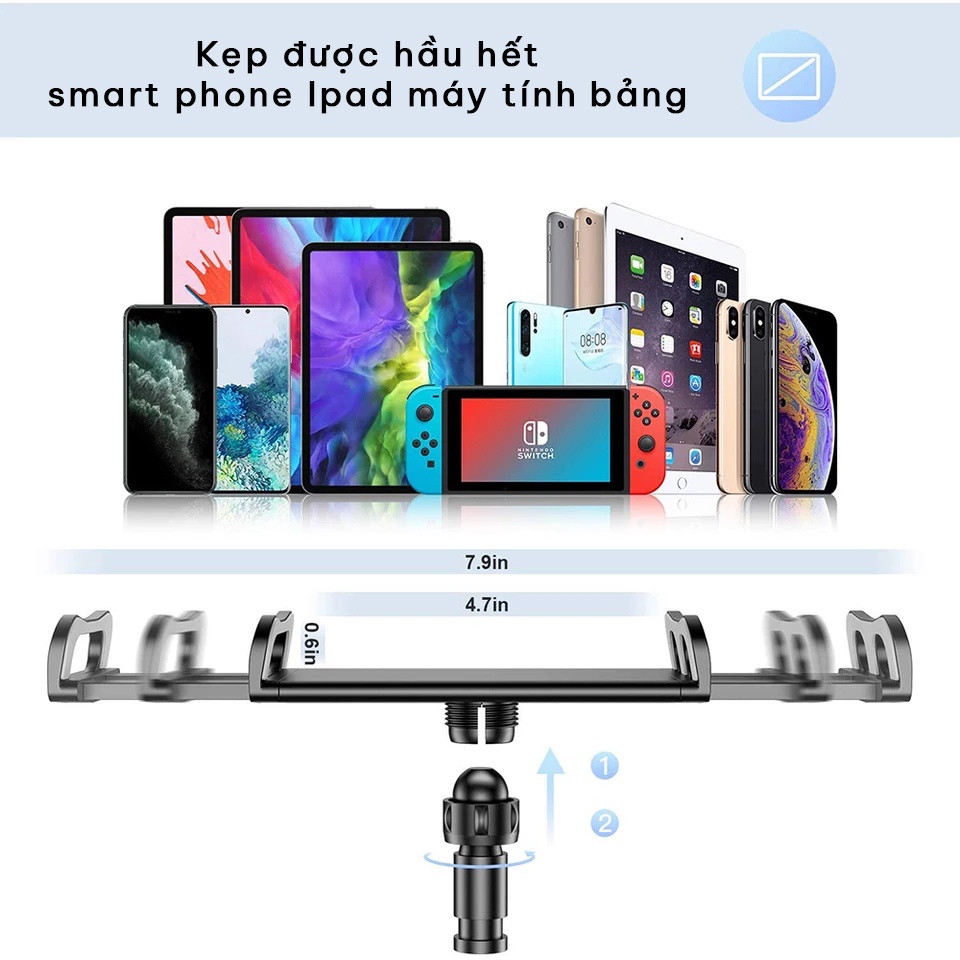 Giá đỡ ipad máy tính bảng điện thoại kẹp đầu giường cạnh bàn xoay 360 độ