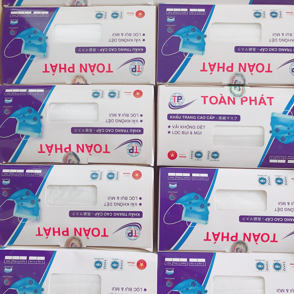 Khẩu trang y tế 4 lớp hộp 50 chiếc Toàn Phát, khẩu trang y tế kháng khuẩn,lọc bụi