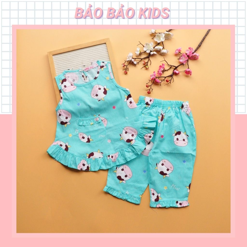 Đồ bộ Pijama bé gái mặc nhà quần lửng sát nách họa tiết dễ thương 12 đến 32kg