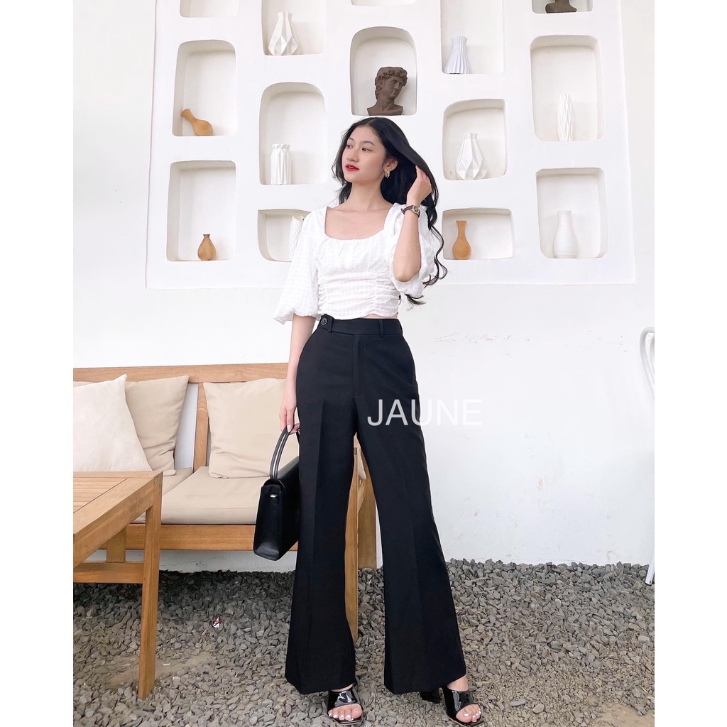 Áo Croptop tay phồng lỡ, xếp li eo JAUNE- LYLI Top