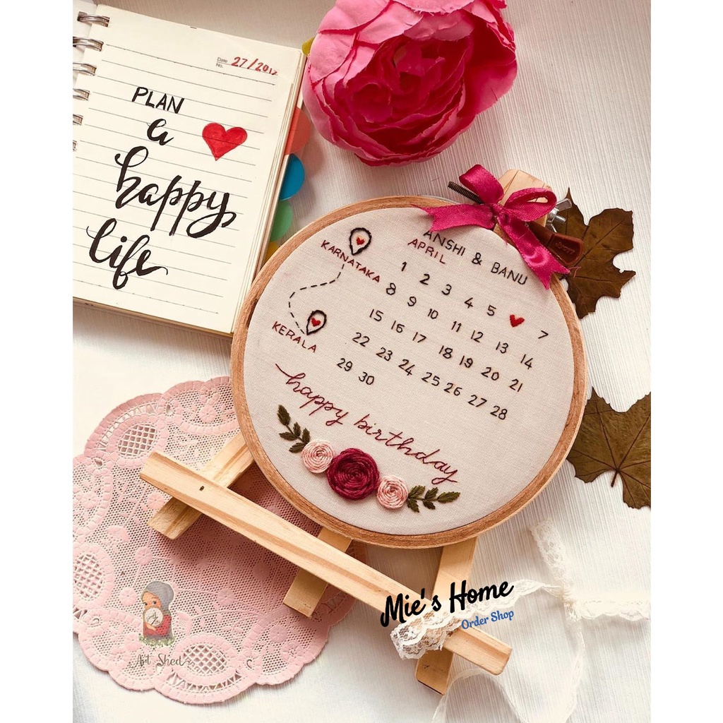 Bộ kit nguyên liệu thêu chúc mừng sinh nhật quà tặng Cưới Handmade tự làm diy decor nhà cửa phòng khách hoa lá MIE SHOP
