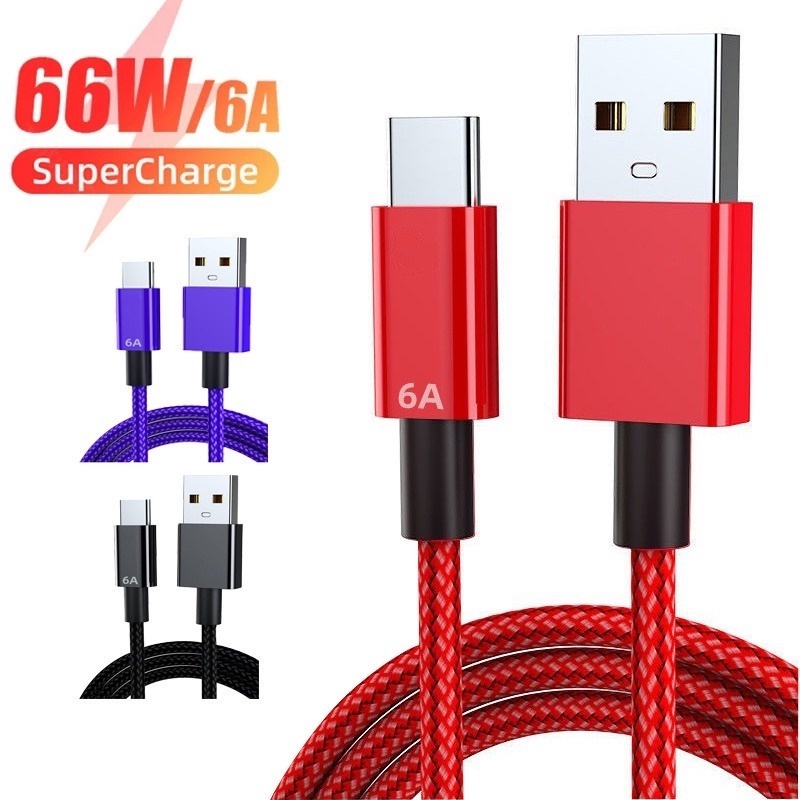 Cáp Sạc Nhanh 6A 66W Type-C Bện Dây Cho Điện Thoại