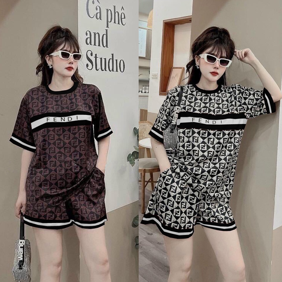 Đồ bộ đùi form rộng thun lạnh in 3D phối viền thời trang (2 màu 4 size)