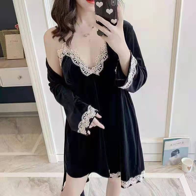 Đầm Ngủ Nhung 2 Trong 1 Cao Cấp 2087