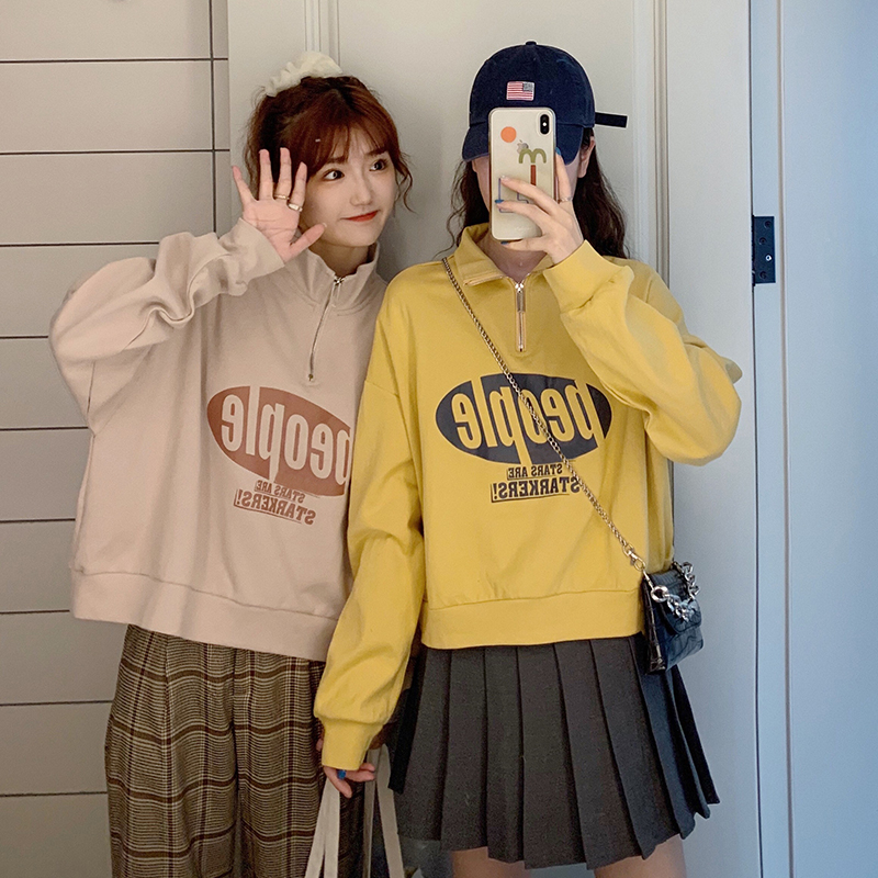 Áo Sweater Dài Tay Dáng Rộng Phối Khóa Kéo Trẻ Trung Thời Trang Cho Nữ