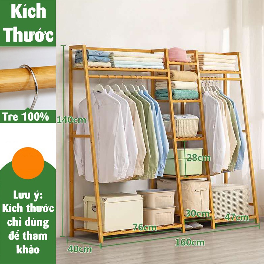 Giá kệ treo quần áo thông minh VANGO V19 gỗ tre tự nhiên cao cấp, Thiết kế có chỗ để giày đa năng tiện lợi, sang trọng