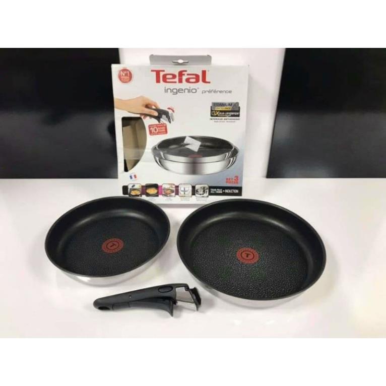 Bộ 2 chảo Tefal  cán dời Preference Panst 22cm và 26cm, chung tay cầm tháo rời, chịu nhiệt tốt hàng chính hãng nhập