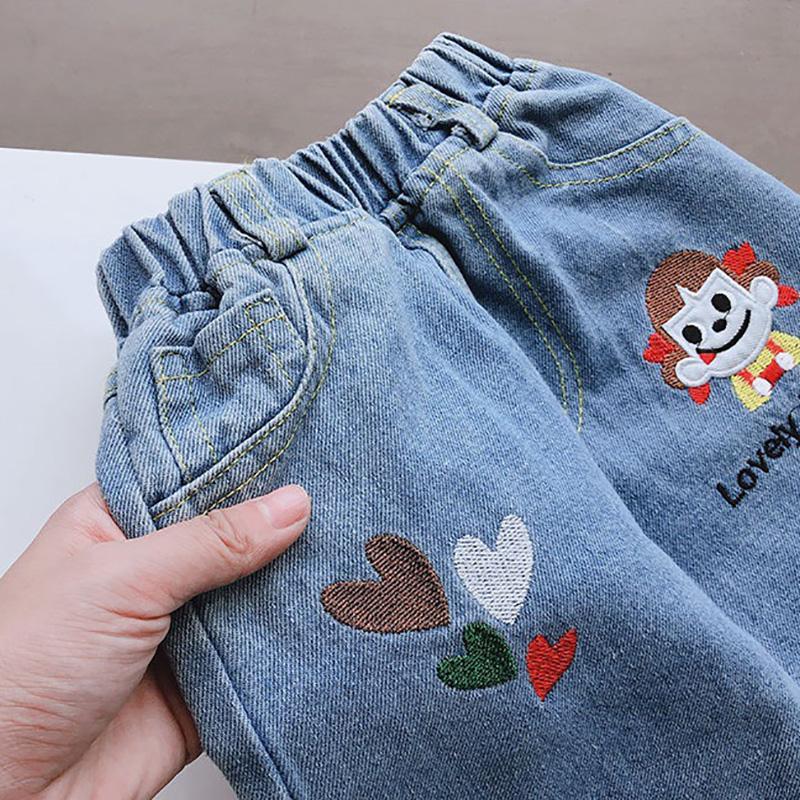 Quần Jeans Dài In Hình Hoạt Hình Đáng Yêu Cho Bé Gái