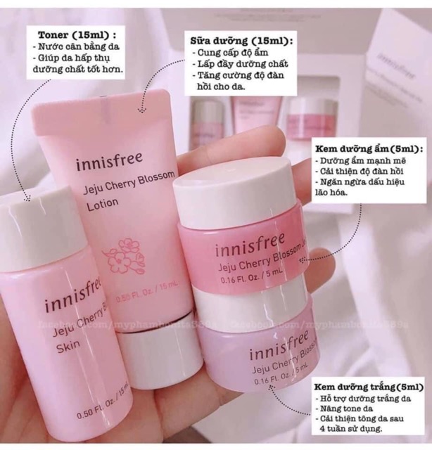 Bộ Kit dưỡng trắng da mini Innisfree Jeju Cherry Blossom Special Kit 4 món