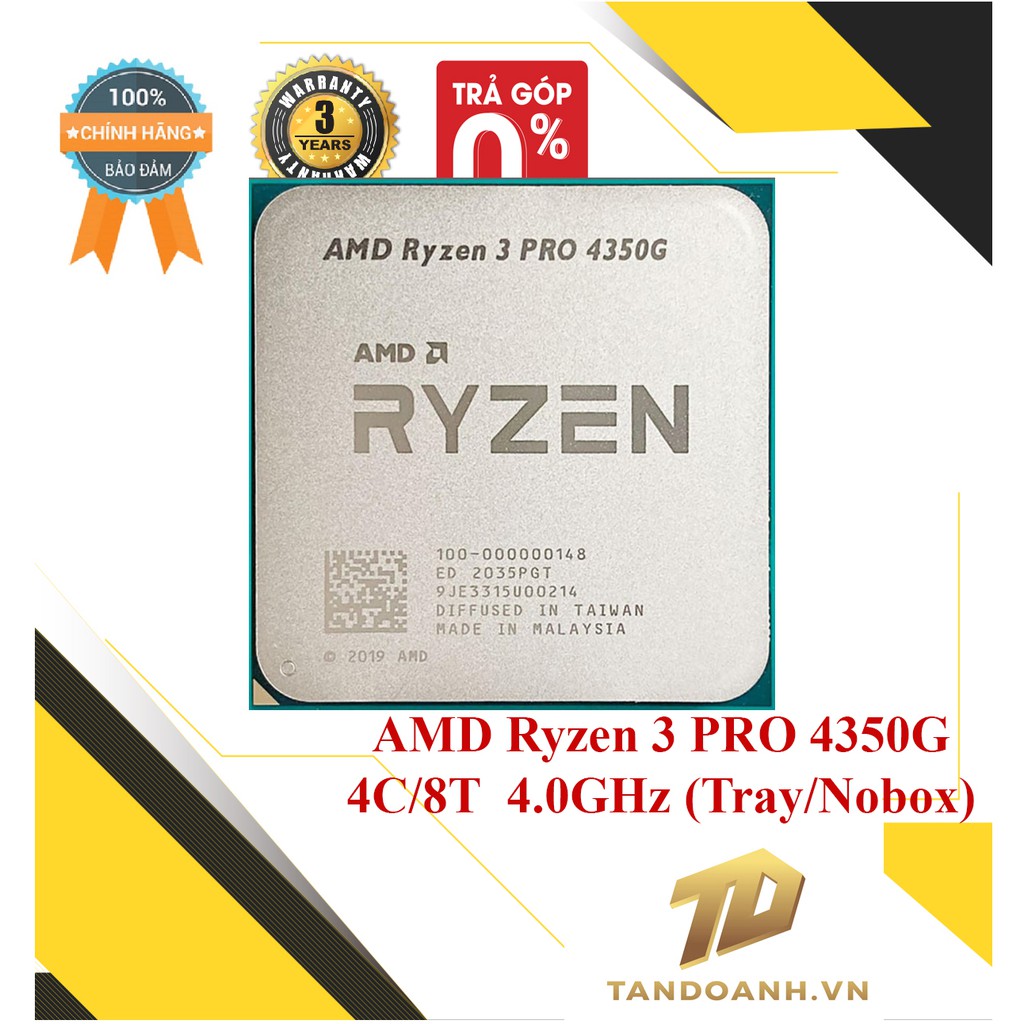 BỘ VI XỬ LÝ AMD Ryzen™ 3 PRO 4350G 4C/8T UPTO 4.0GHz (Tray/Nobox) - Chính hãng/Nhập khẩu