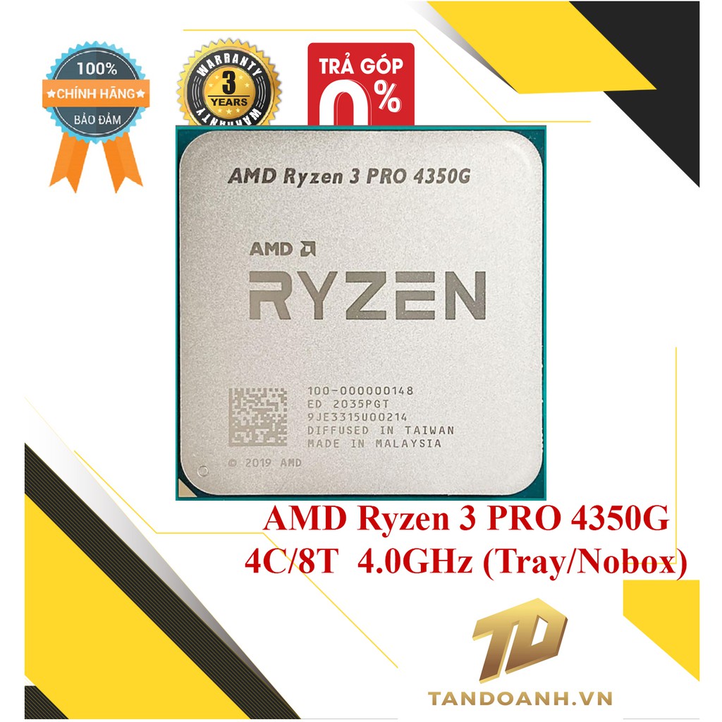 BỘ VI XỬ LÝ AMD Ryzen™ 3 PRO 4350G 4C/8T UPTO 4.0GHz (Tray/Nobox) - Chính hãng/Nhập khẩu