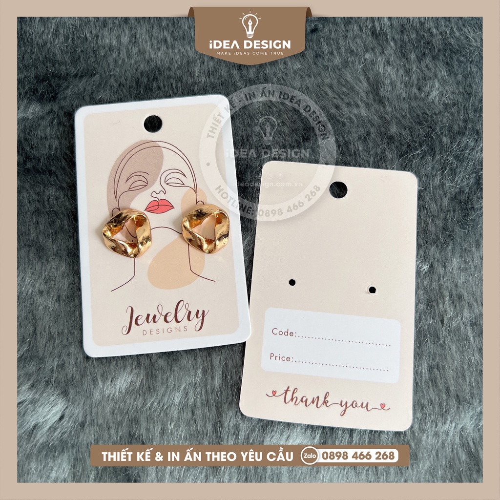 Thẻ treo bông tai, Tag treo hoa tai, Thẻ gắn bông tai phụ kiện JEWELRY DESIGN - Size 8x5cm - Giấy C300 - iDea Design
