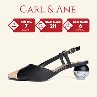 Carl & Ane - Giày cao gót mũi vuông vá si gót mica trong cao 5cm màu đen _ CL007