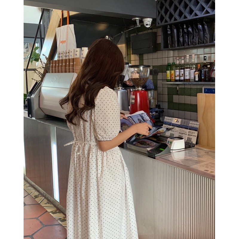Đầm chấm bi cổ bèo korea