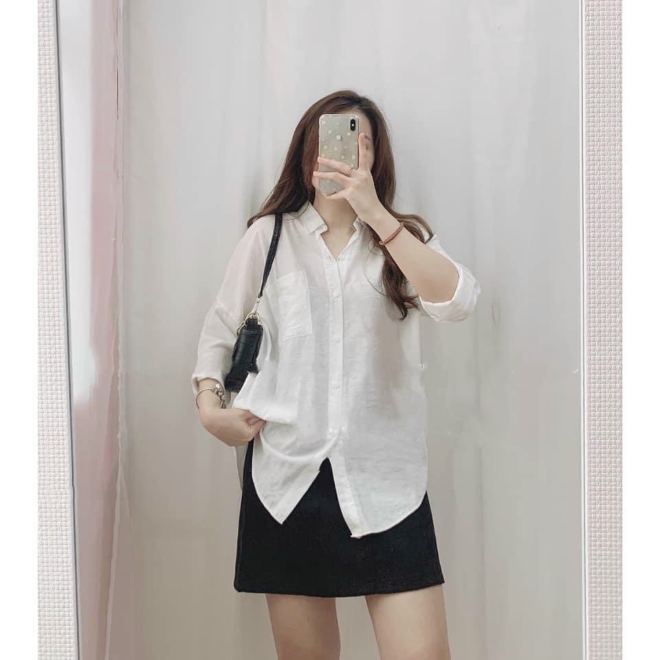 ÁO SƠ MI ĐŨI LỤA OVERSIZE CÓ TÚI NGỰC SWEET (Ảnh thật )