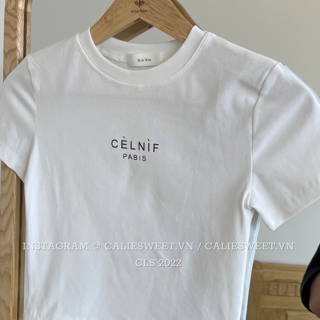 Áo thun croptop Caliesweet Áo croptop cổ tròn họa tiết Celnif