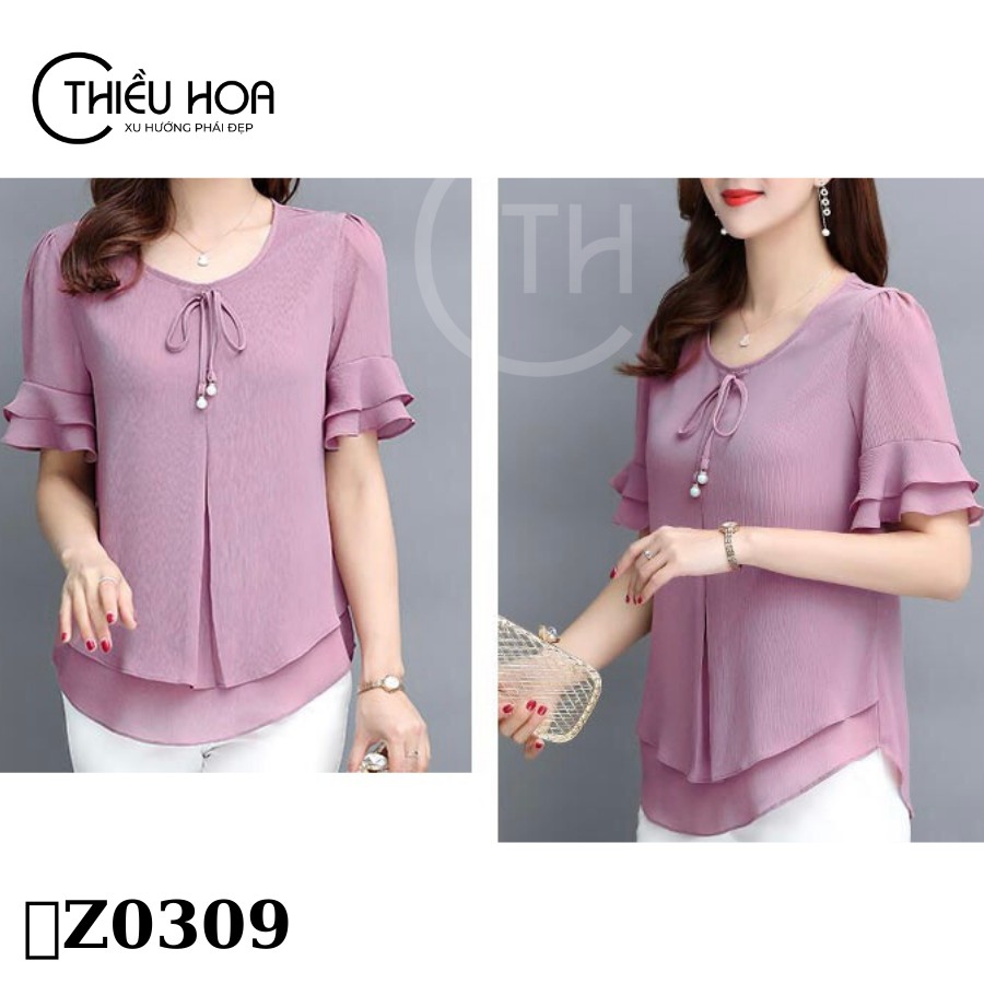 Áo Kiểu Trung Niên Voan Hai Lớp Cao Cấp Thiều Hoa Z0309
