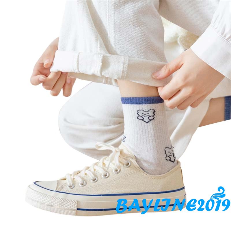 Vớ dệt kim thoáng khí chống trượt in họa tiết hoạt hình dễ thương cho nữ