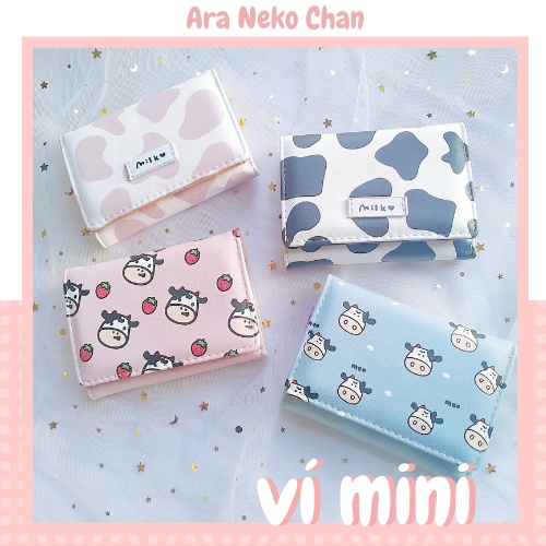 Ví Nữ Ngắn Mini Cầm Tay Cute Da PU Họa Tiết Bò Sữa Dễ Thương