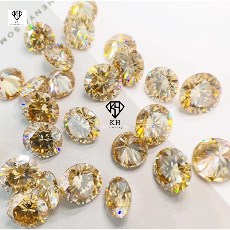 Xoàn nhân tạo Moissanite Màu Vàng Champagne Siêu đẹp 5mm-7,2mm