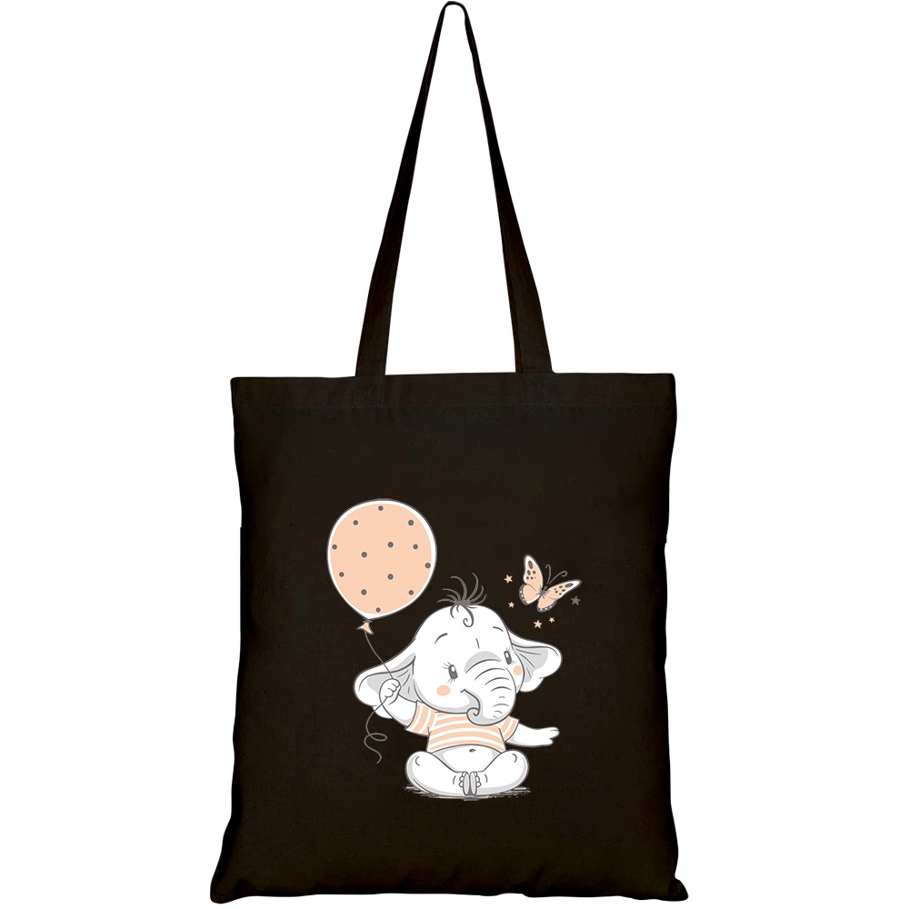 Túi vải tote canvas HTFashion in hình Voi con chơi bóng HT280