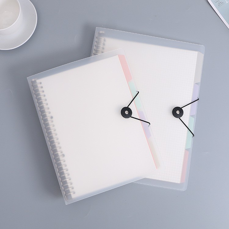 Bìa sổ còng A4 B5 A5 30 26 20 lỗ Béo shop binder còng sắt bìa nhựa mềm khóa tròn màu trắng mờ