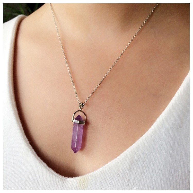 Dây chuyền mặt đá thạch anh nhân tạo màu tím