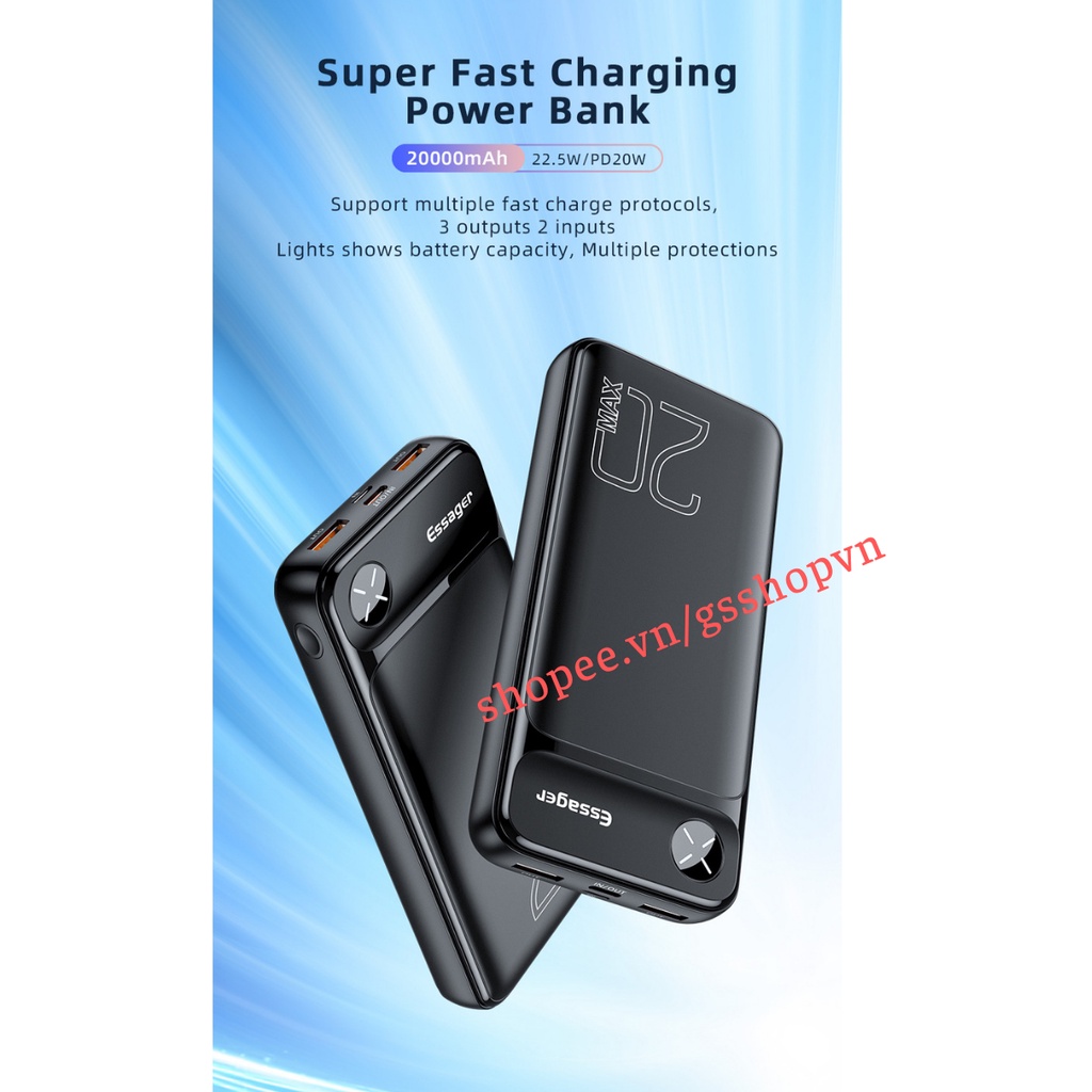 Pin Sạc Dự Phòng ESSAGER Sạc nhanh 20000mAh, QC3.0 PD 20W