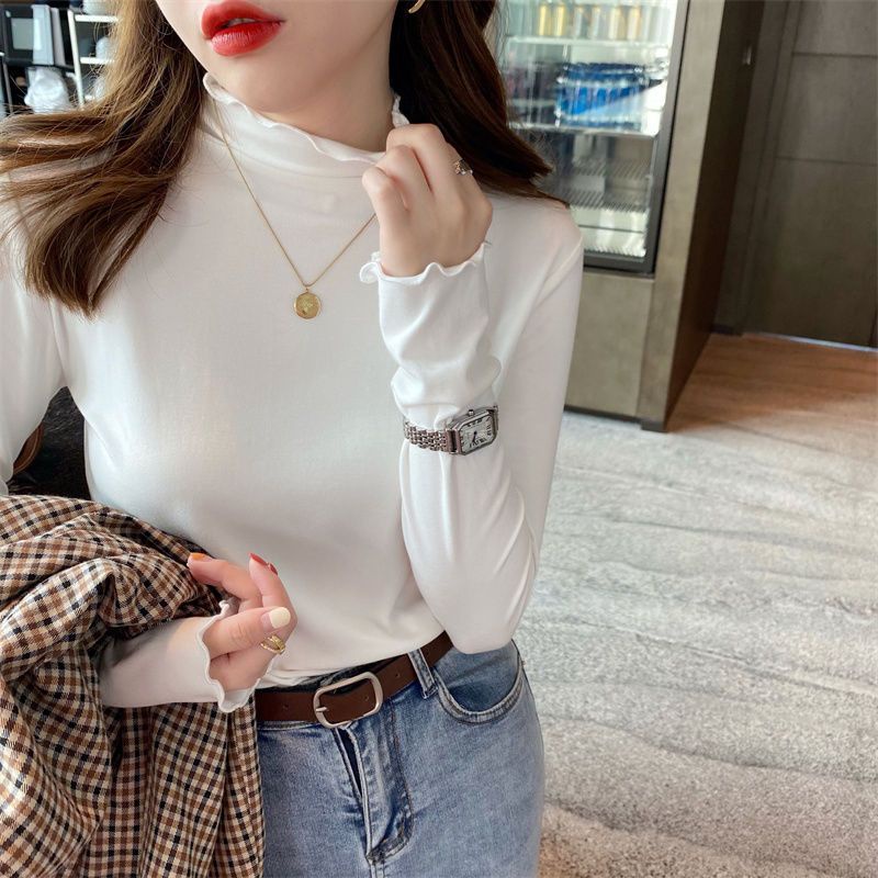 Áo Thun Nữ Dài Tay Cổ Cao Viền Nấm Thời Trang Mới