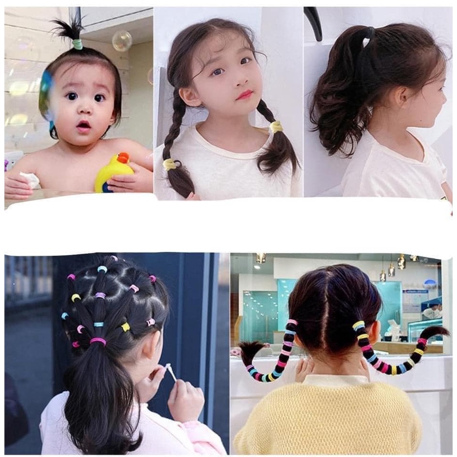COMBO 200 DÂY THUN CỘT TÓC CO GIÃN THỜI TRANG Hàn Quốc CHO BÉ GÁI