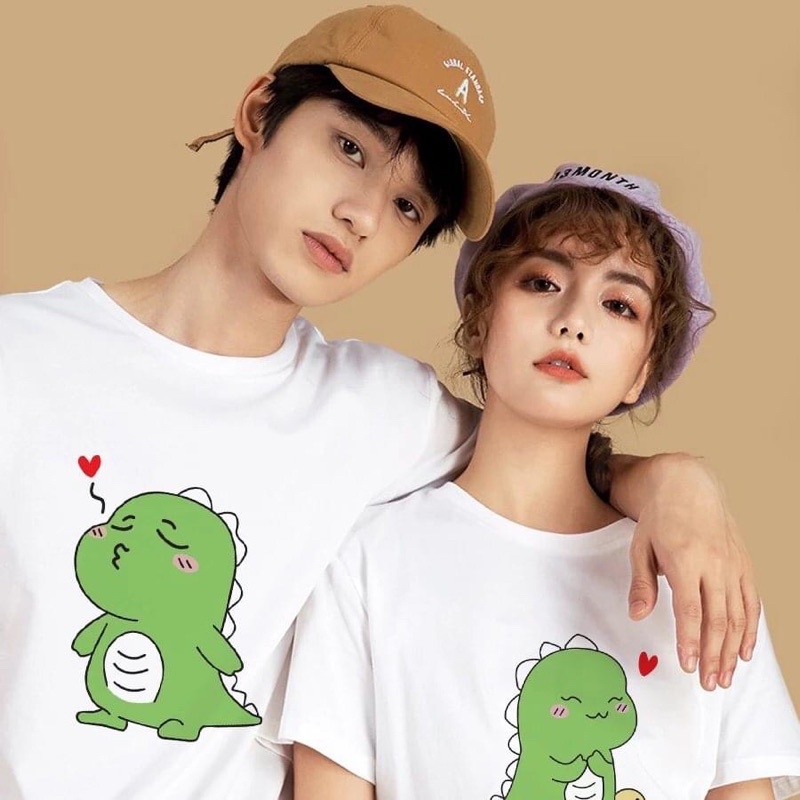 Áo đôi Khủng long dễ thương thun cotton loại 1 đủ màu size giá 2 áo