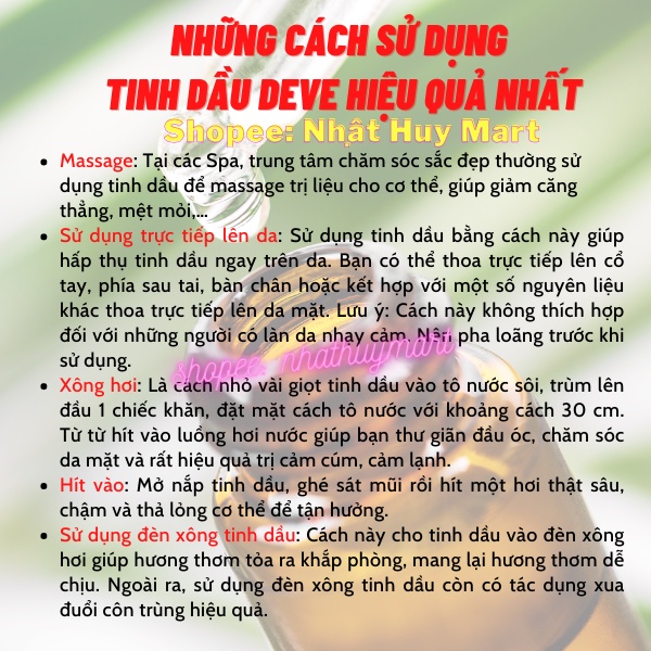 Tinh dầu thiên nhiên nguyên chất Deve tinh dầu cao cấp