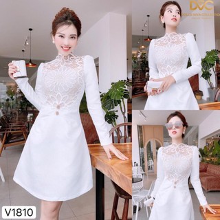 Váy trắng họa tiết hoa ren ngực